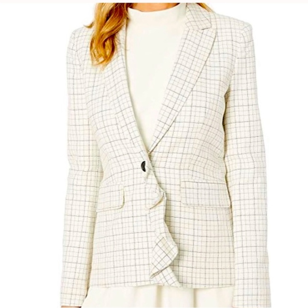 Joie Villette Ruffled Plaid Blazer | Size 2